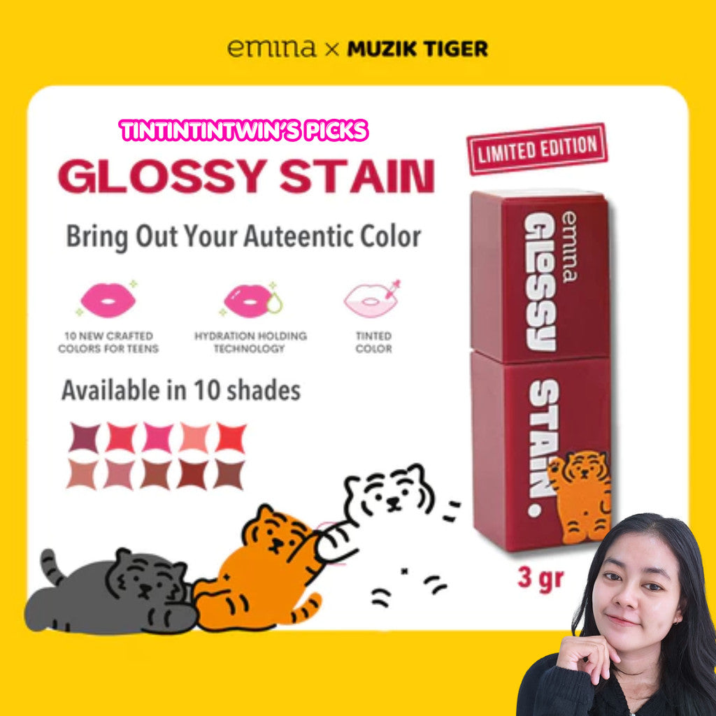 [TINTINTINWIN' PICK] Emina Glossy Stain x Muzik Tiger 3 g - Melty Gel Lip Tint Glossy Finish, Tahan Lama dan Melembabkan