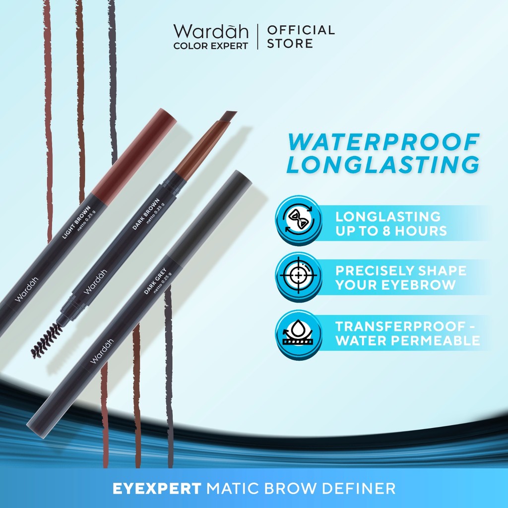 WARDAH EyeXpert Matic Brow Definer - Pensil Alis Anti Air dan Tahan Lama Hingga 8 Jam - Mudah Digunakan dengan Teksur Powdery - Wudhu Friendly - Makeup