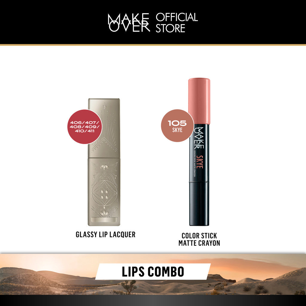[LIPS COMBO] NEW SHADES MAKE OVER Glassy Lip Lacquer + Transferproof Matte Lip Cream - Color Stick Matte Crayon Skye - Lip Amplify Contour Liner - Lip Cream Tahan Lama Transferproof Lip Liner Matte Base Ombre