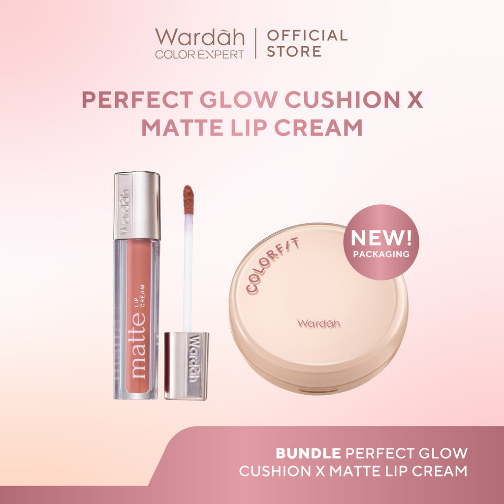 [BUNDLE] WARDAH Paket Simple Make Up Set - Perfect Glow Cushion x Matte Lip Cream - Makeup - Tahan Lama dengan Bedak