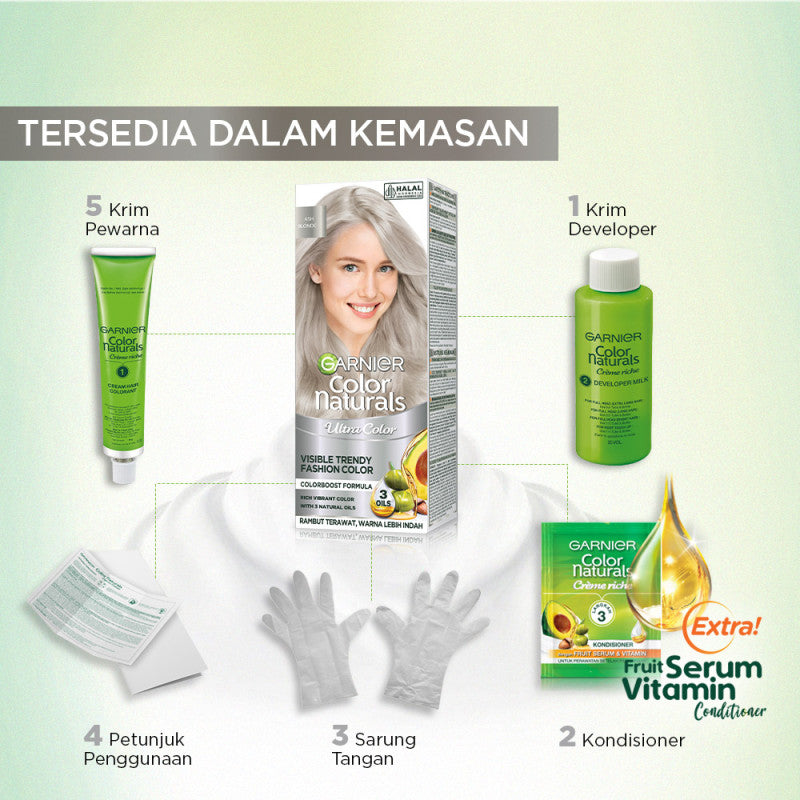 Garnier Color Naturals Ultra Color Fashion Collection Ash Blonde (Big Kit) - Cat / Pewarna Rambut Permanent - 105ml