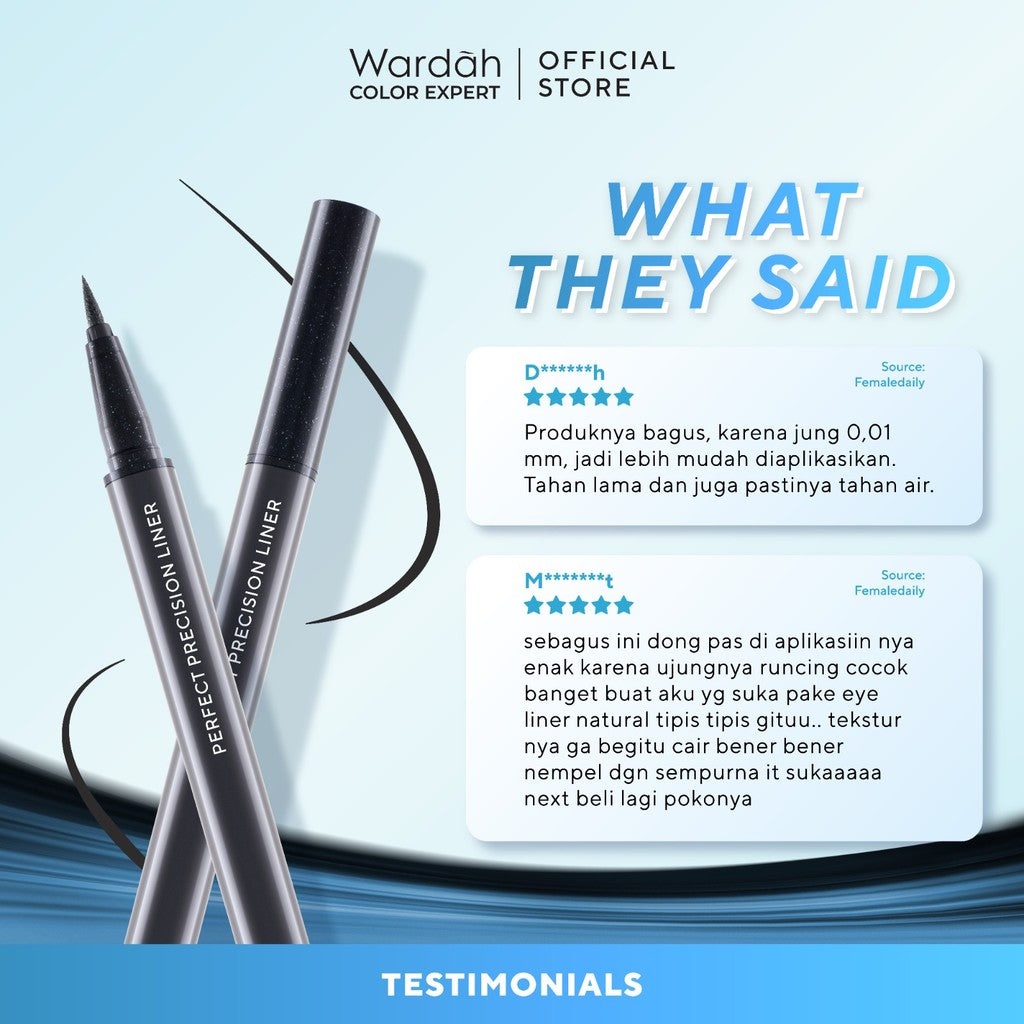 Wardah EyeXpert Perfect Precision Liner - Eyeliner Waterproof Warna Hitam dengan Aplikator Presisi Mudah Digunakan dan Lembut-Tahan Lama Hingga 12 Jam