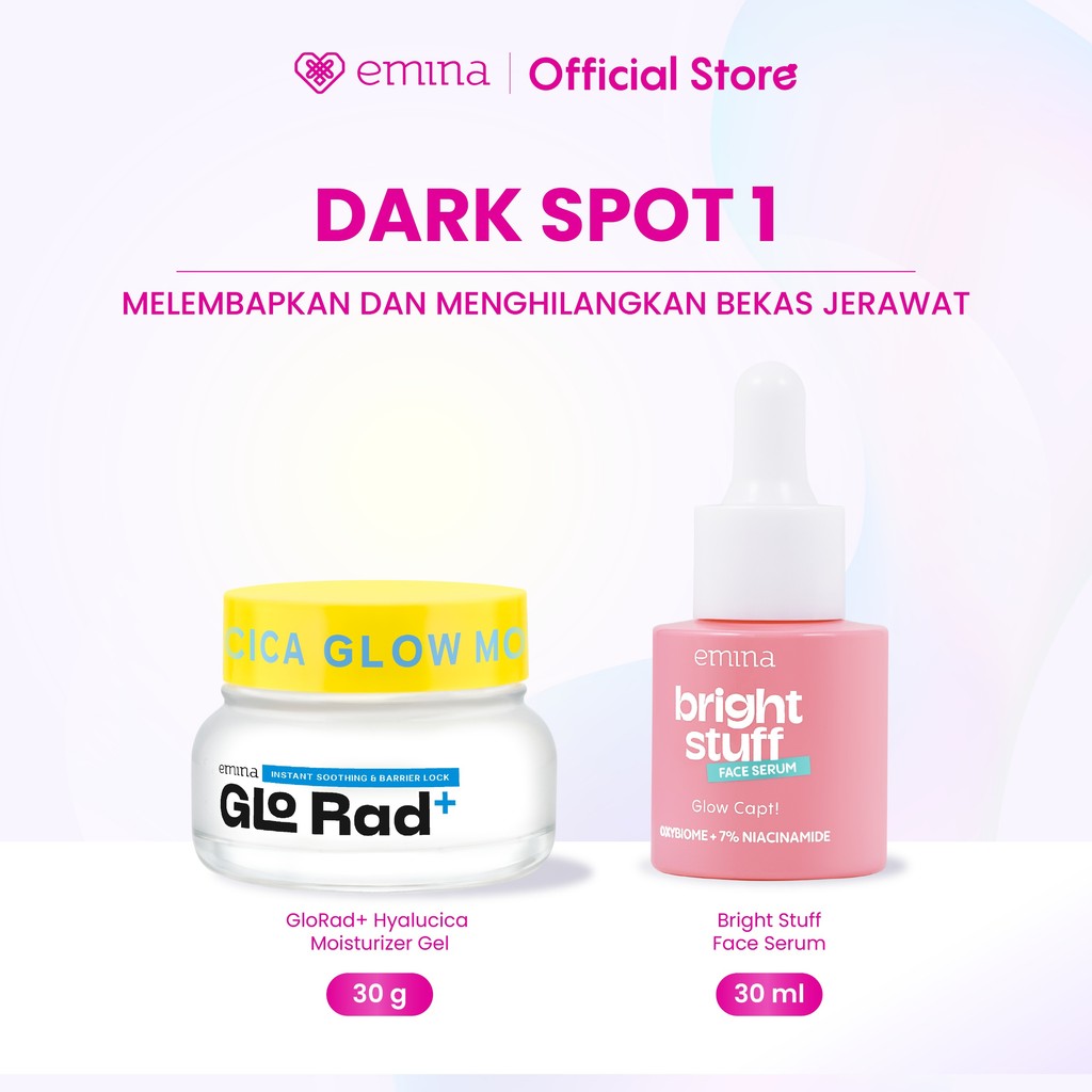 Emina 2 pcs Skincare Paket Moisturizer + Serum - Brightening Moisturizer Gel + Serum Glowing Anti-acne Ceramide Niacinamide Cica