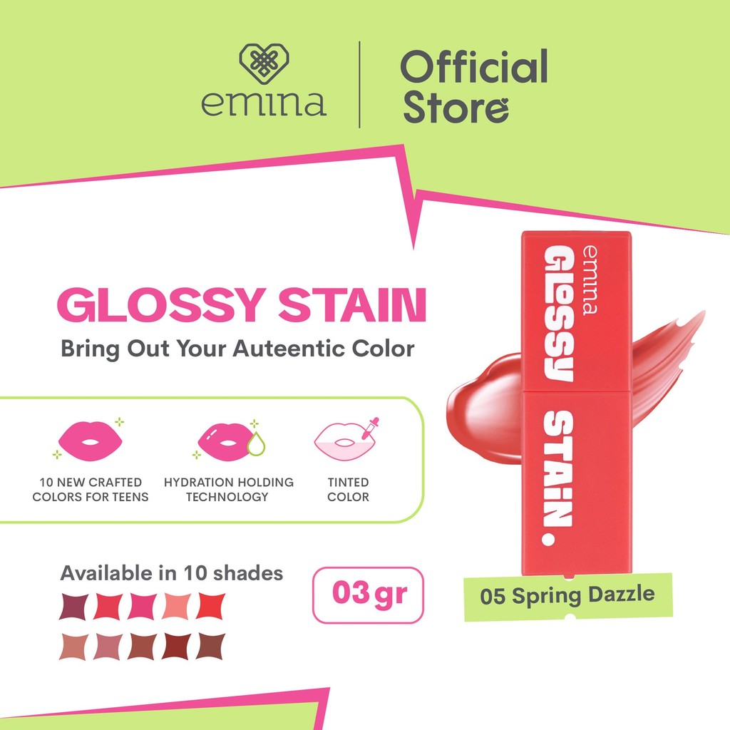 [TINTINTINWIN' PICK] Emina Glossy Stain x Muzik Tiger 3 g - Melty Gel Lip Tint Glossy Finish, Tahan Lama dan Melembabkan