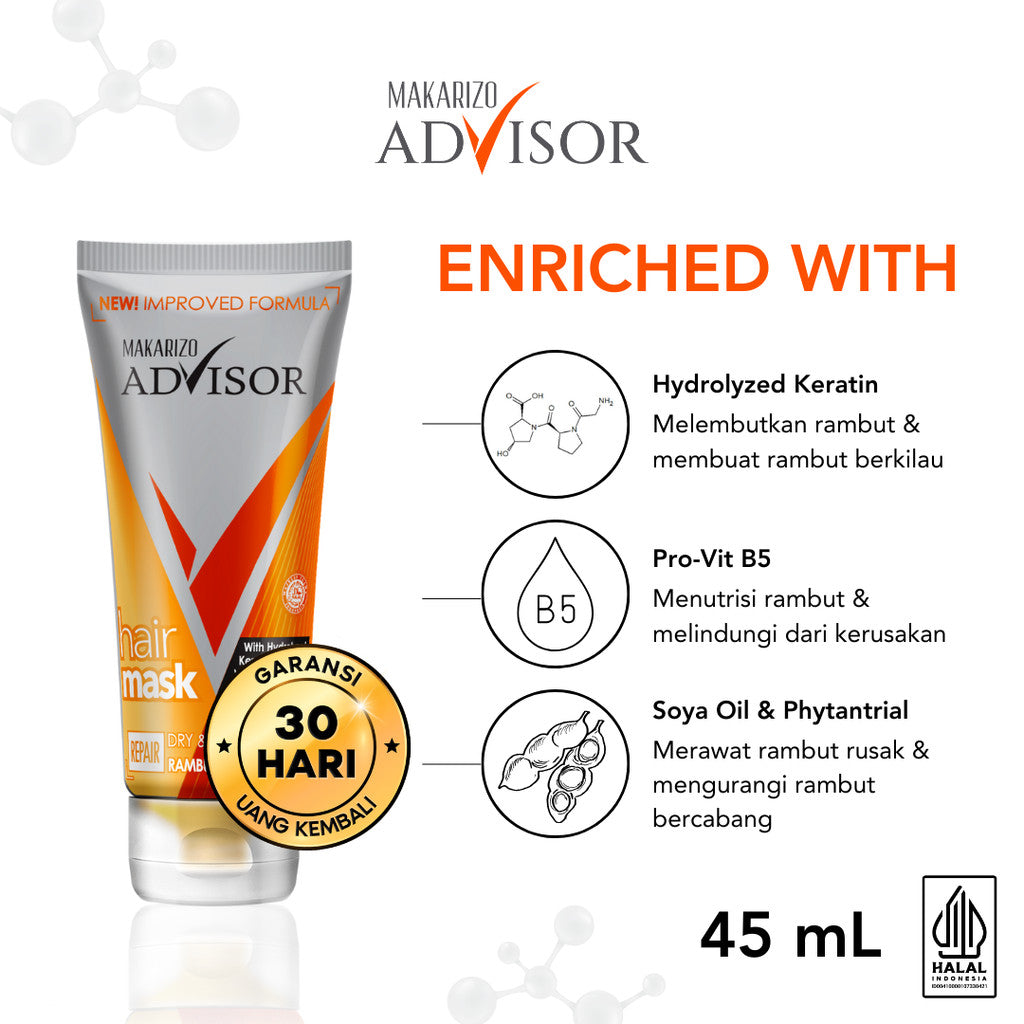 PAKET ISI 4 UNTUK 1 BULAN - Makarizo Advisor Hair Repair Mask 45mL - Masker Rambut / Hair Mask / Rambut Lembut
