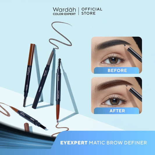 WARDAH EyeXpert Matic Brow Definer - Pensil Alis Anti Air dan Tahan Lama Hingga 8 Jam - Mudah Digunakan dengan Teksur Powdery - Wudhu Friendly - Makeup