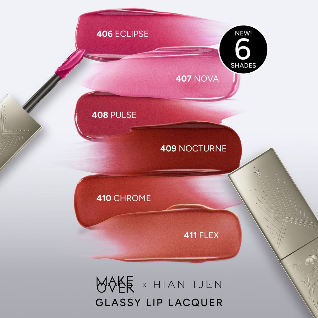 [LIPS AND CUSHION COMBO] NEW SHADES MAKE OVER Glassy Lip Lacquer + Powerstay Sync Matte Cushion -  Lip Gloss Lip Tint Lipcream Lip Cream Lipstick Make Up Pigmented Cushion Tahan Lama Glow