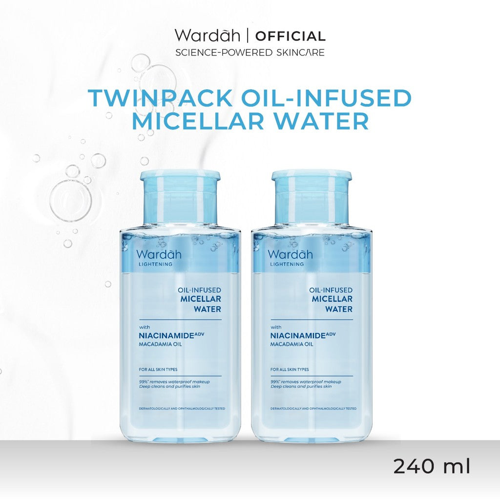 [TWINPACK] WARDAH Micellar Water 240 ml (Perfect Bright, Nature Daily, Lightening Oil, Acnederm) - Pembersih Make Up Waterproof Tanpa Bilas - Skincare