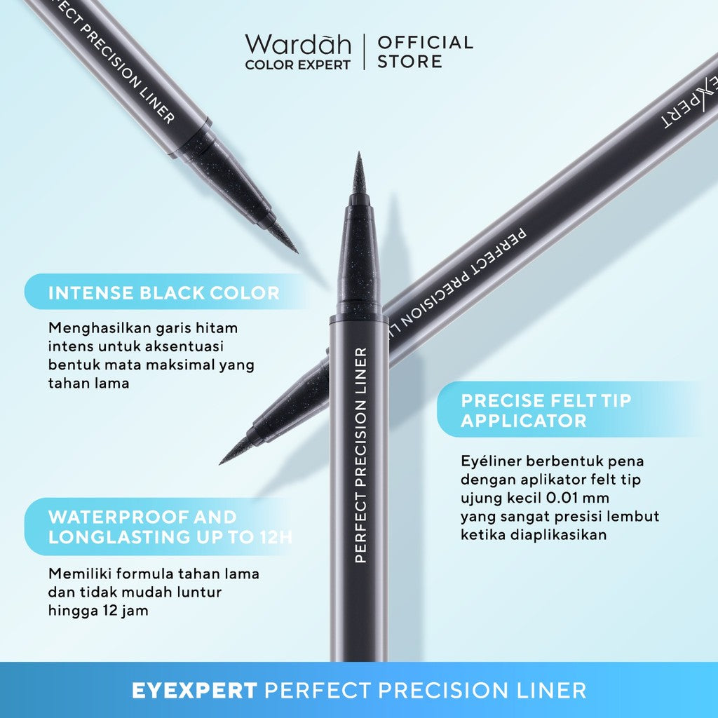 Wardah EyeXpert Perfect Precision Liner - Eyeliner Waterproof Warna Hitam dengan Aplikator Presisi Mudah Digunakan dan Lembut-Tahan Lama Hingga 12 Jam
