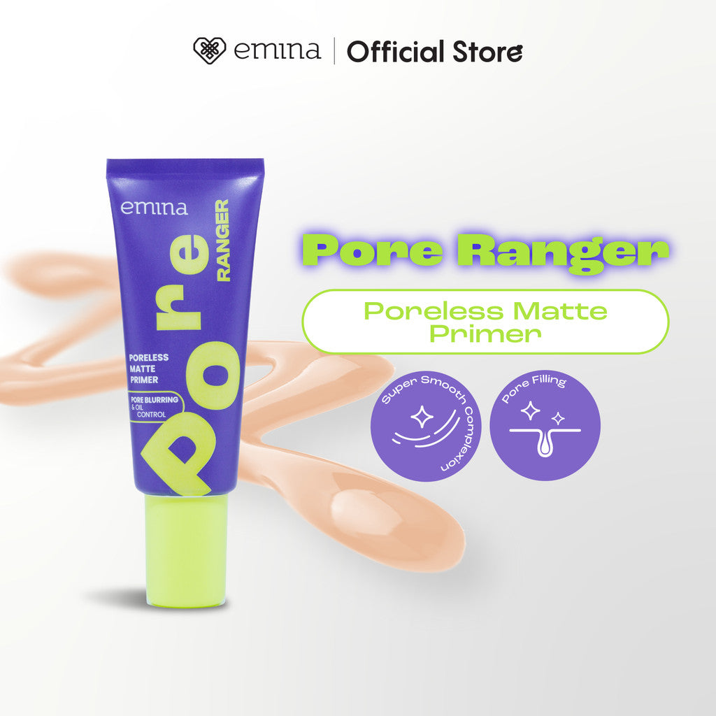 Emina Pore Ranger Total Poreless Primer & Blur Hydraglow Primer 20 ml - Makeup Longlasting 8-12 jam, Matte/Glow Finish, Smooth Complexion, Crack-Free, No-Patchy