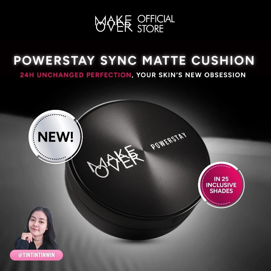 [SPECIAL 11.11] NEW! MAKE OVER Powerstay Sync Matte Cushion - Smart AI Matte Cushion High Coverage Zero Oxidation Oil Control Foundation Compact Makeup Concealer Skin Tint long lasting time less stain with euphoria