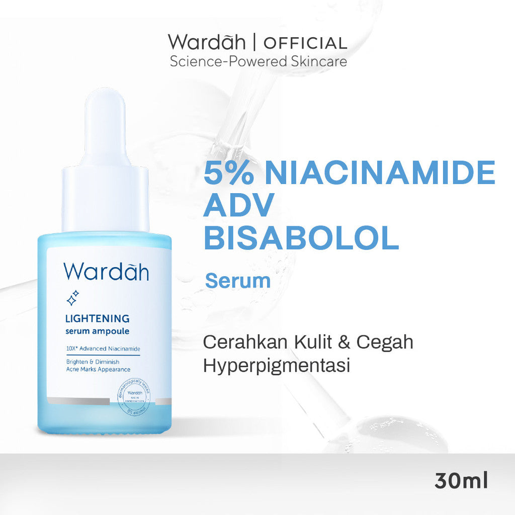 WARDAH Lightening 5% Niacinamide Serum Ampoule - Dengan 10X Advanced Niacinamide + Bisabolol dan 0% Alkohol - Mencerahkan Kulit Kusam, Bekas Jerawat, Belang Tidak Merata, Mencegah Hiperpigmentasi - Bright, Glow, White - Semua Jenis Kulit - Skincare