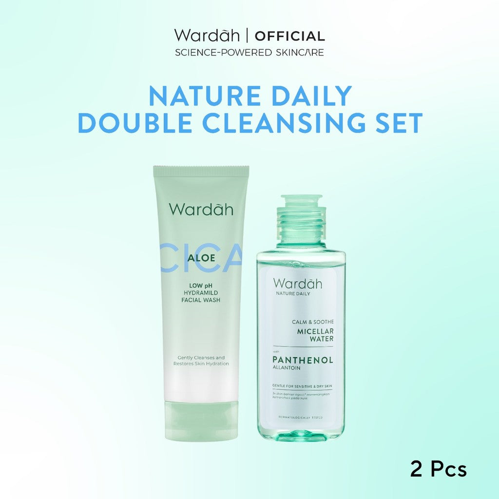 Wardah Paket Double Cleanser Micellar Water 100 ml + Gel Cleanser Acnederm - Untuk Kulit Wajah yang Lebih Bersih - Skincare