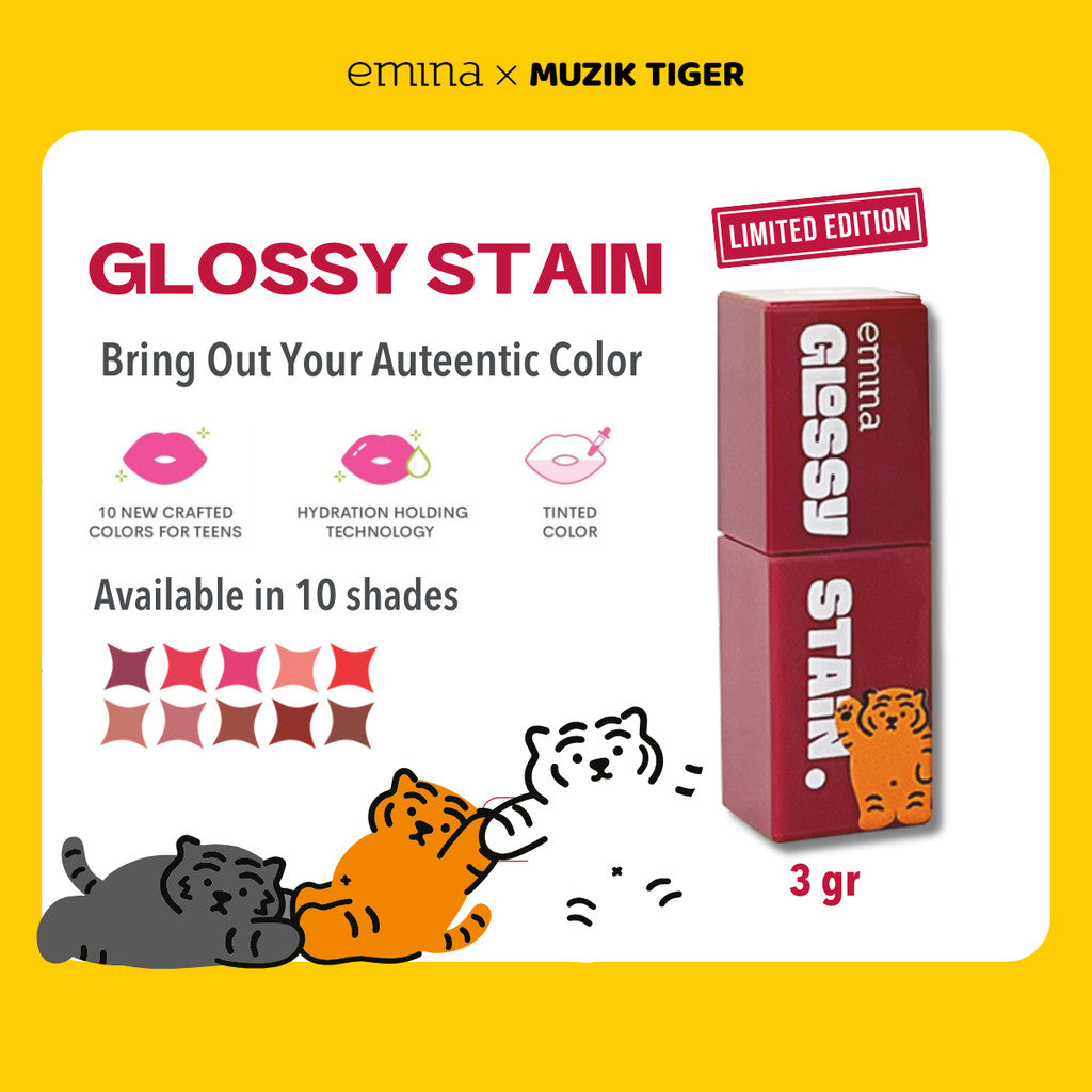 EMINA X MUZIK TIGER SERIES - Emina Airy Surprise Tint, Glossy Stain, Cheek Lit Pressed Blush, Lip Mask