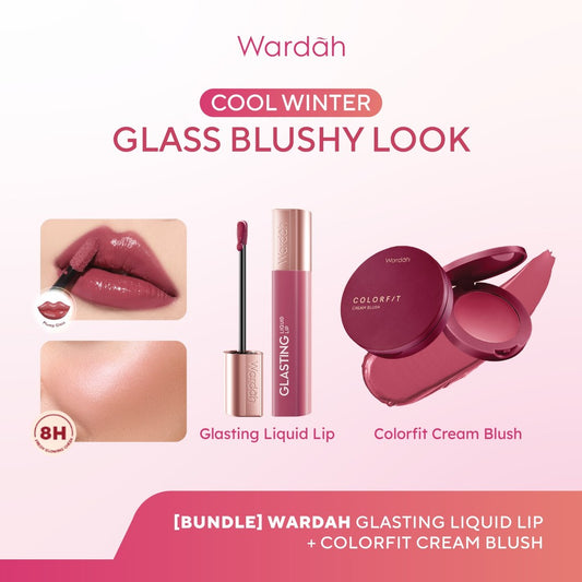 [BUNDLE] WARDAH Cool Winter: Glass Blushy Look! Glasting Liquid Lip +  Colorfit Cream Blush - Hi-Pigmented Glass Color, Ringan, Tidak Lengket, Transferproof - Blush Formula Ringan & Creamy Makeup