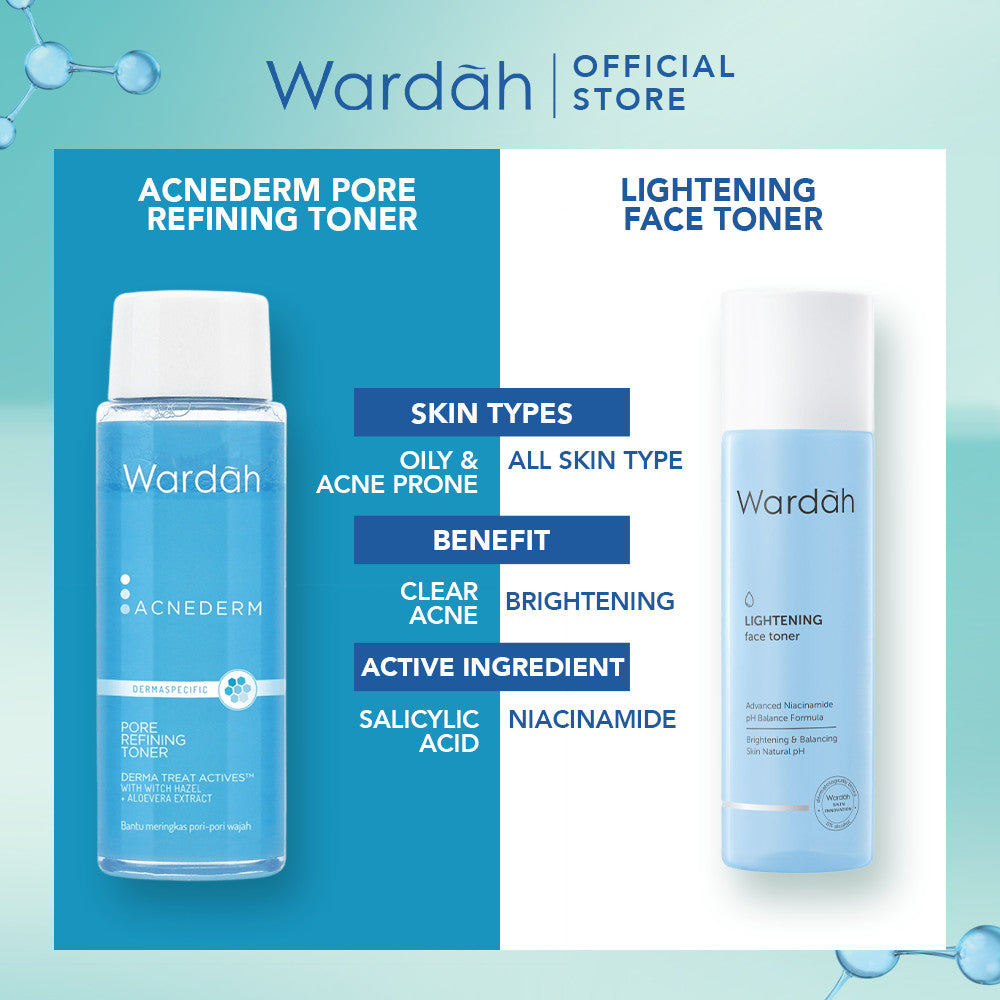 WARDAH 2% Witch Hazel + 1% Zinc Gluconate Acnederm Pore Refining Toner 100 ml - Toner Jerawat yang Mencerahkan Kulit, Menyamarkan Noda Bekas Jerawat - Mengurangi Kemerahan dan Mengontrol Minyak Berlebih - Skincare