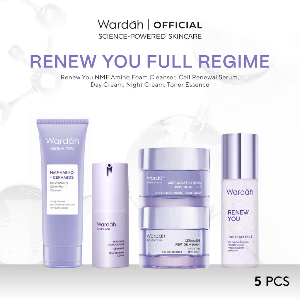 WARDAH Renew You Paket Lengkap Full Regime (Serum, Night Cream, Essence Toner, Day Cream, Facial Wash, Moisturizer) - Skincare