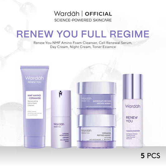 WARDAH Renew You Paket Lengkap Full Regime (Serum, Night Cream, Essence Toner, Day Cream, Facial Wash, Moisturizer) - Skincare