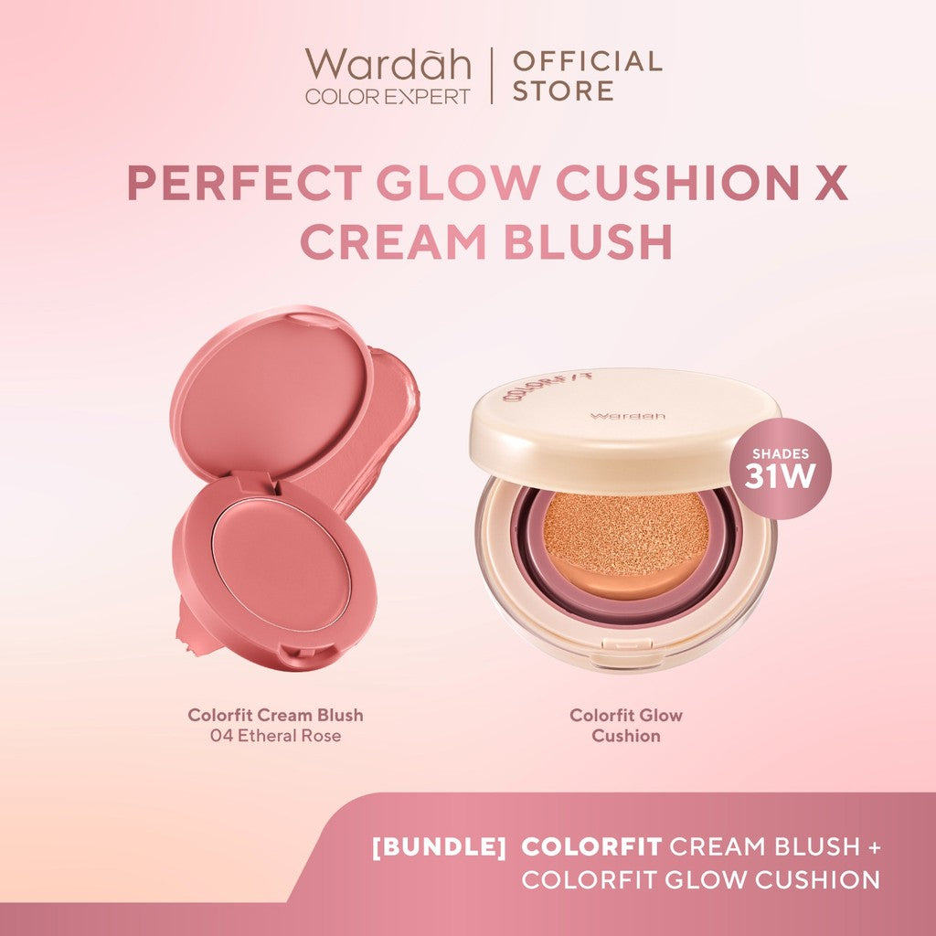 [BUNDLE] WARDAH Paket Colorfit Perfect Glow Cushion 15 g + Cream Blush 3 g - Makeup - Tahan Lama dengan Bedak