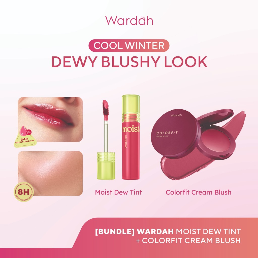 [BUNDLE] WARDAH Cool Winter: Dewy Blushy Look! Moist Dew Tint +  Colorfit Cream Blush - Liptint with Oatmilk dan Pentavitin  - Bibir Lembab Glossy - High Coverage dan Tahan Seharian Hingga 24 Jam - Formula Ringan & Creamy- Makeup