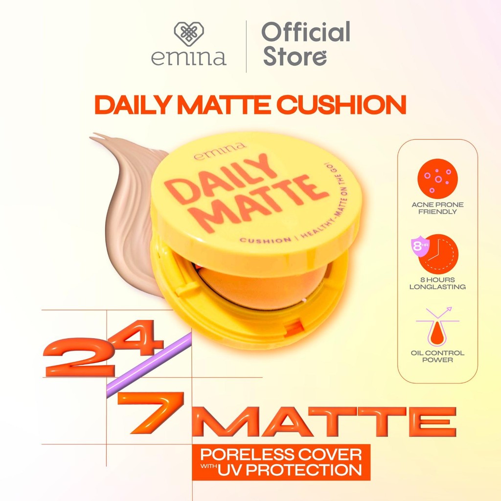 Emina Daily Matte Cushion 15g - Cushion Healthy Matte Oil Control Lasting 8 Jam, Anti Kering