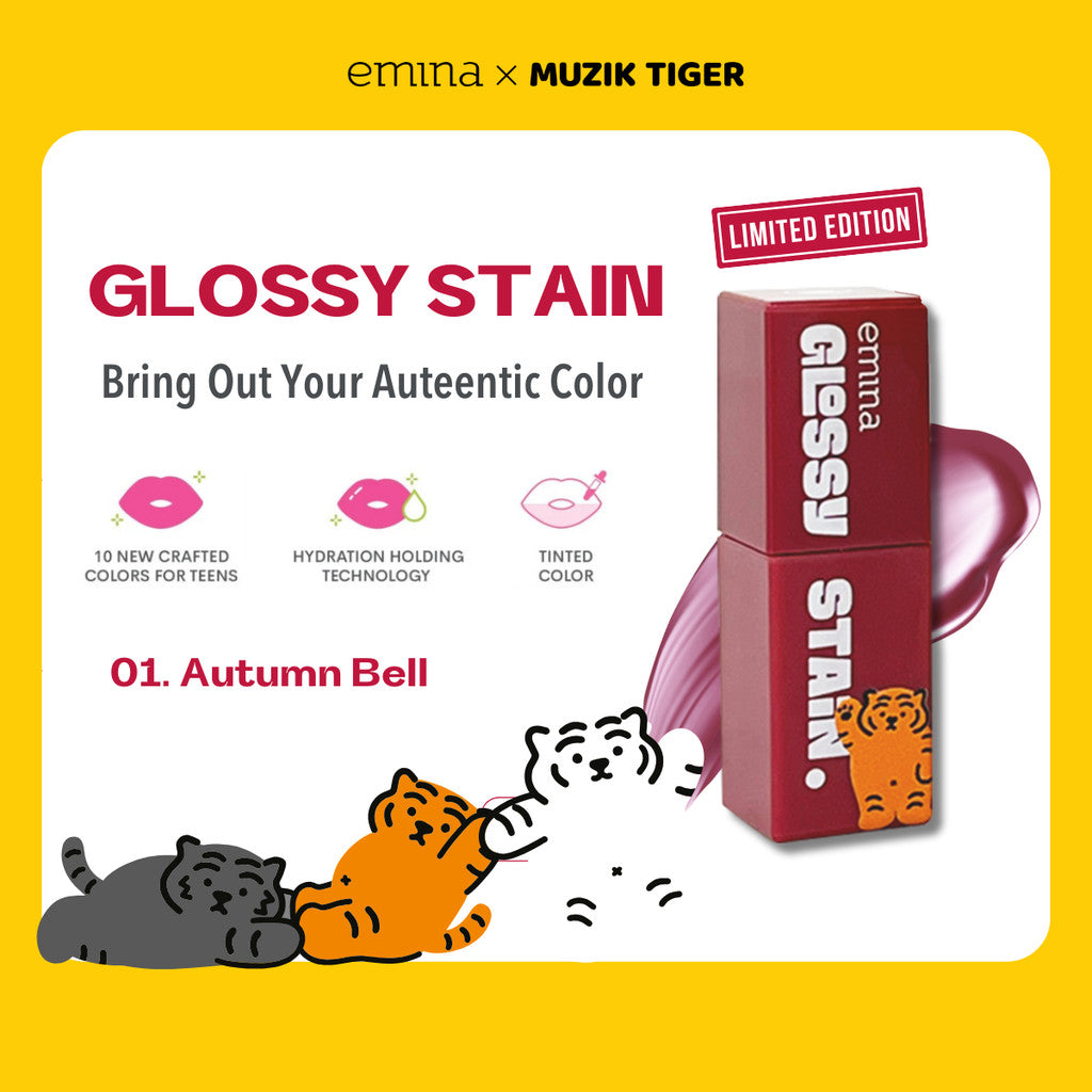 [TINTINTINWIN' PICK] Emina Glossy Stain x Muzik Tiger 3 g - Melty Gel Lip Tint Glossy Finish, Tahan Lama dan Melembabkan