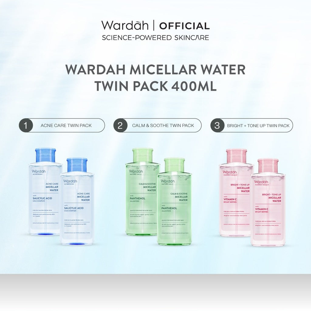TWINPACK WARDAH Micellar Water 400 ml (Perfect Bright, Nature Daily, Lightening Oil, Acnederm) - Pembersih Make Up Waterproof - - Pembersih Wajah -  Skincare