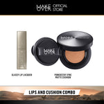 [LIPS AND CUSHION COMBO] NEW SHADES MAKE OVER Glassy Lip Lacquer + Powerstay Sync Matte Cushion -  Lip Gloss Lip Tint Lipcream Lip Cream Lipstick Make Up Pigmented Cushion Tahan Lama Glow