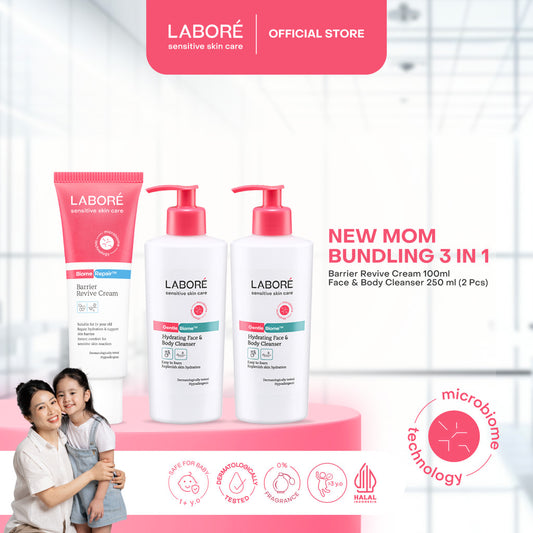 Labore New Mom Bundling 3 in 1 (Revive Cream 100 ml, Face & Body Cleanser 250 ml) Skincare Sabun Badan dan Krim untuk Ibu dan Anak | Aman untuk Kulit Busui, Bumil, dan Bayi diatas 1 Tahun