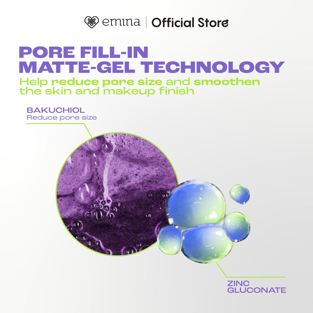 Emina Pore Ranger Total Poreless Primer & Blur Hydraglow Primer 20 ml - Makeup Longlasting 8-12 jam, Matte/Glow Finish, Smooth Complexion, Crack-Free, No-Patchy