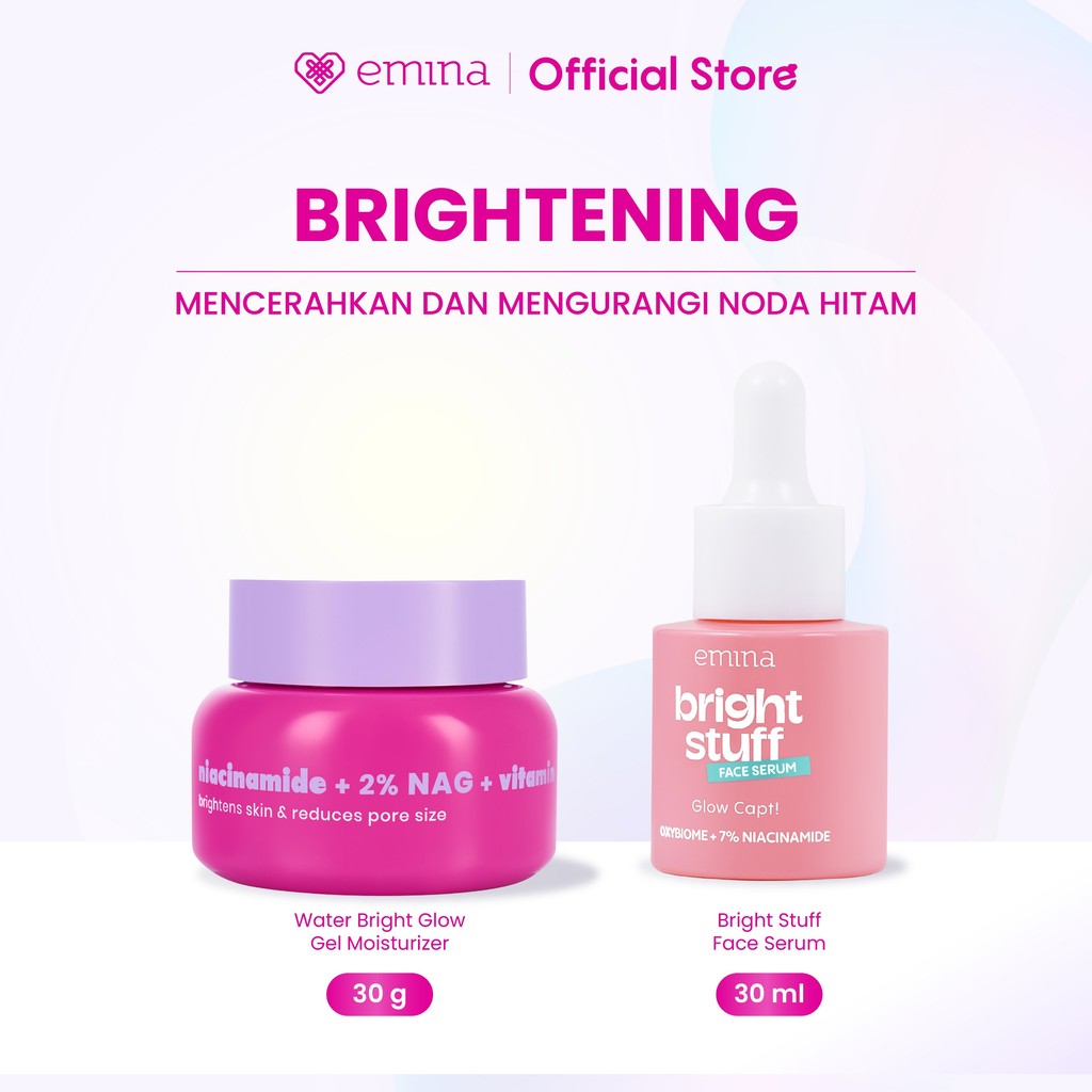 Emina 2 pcs Skincare Paket Moisturizer + Serum - Brightening Moisturizer Gel + Serum Glowing Anti-acne Ceramide Niacinamide Cica