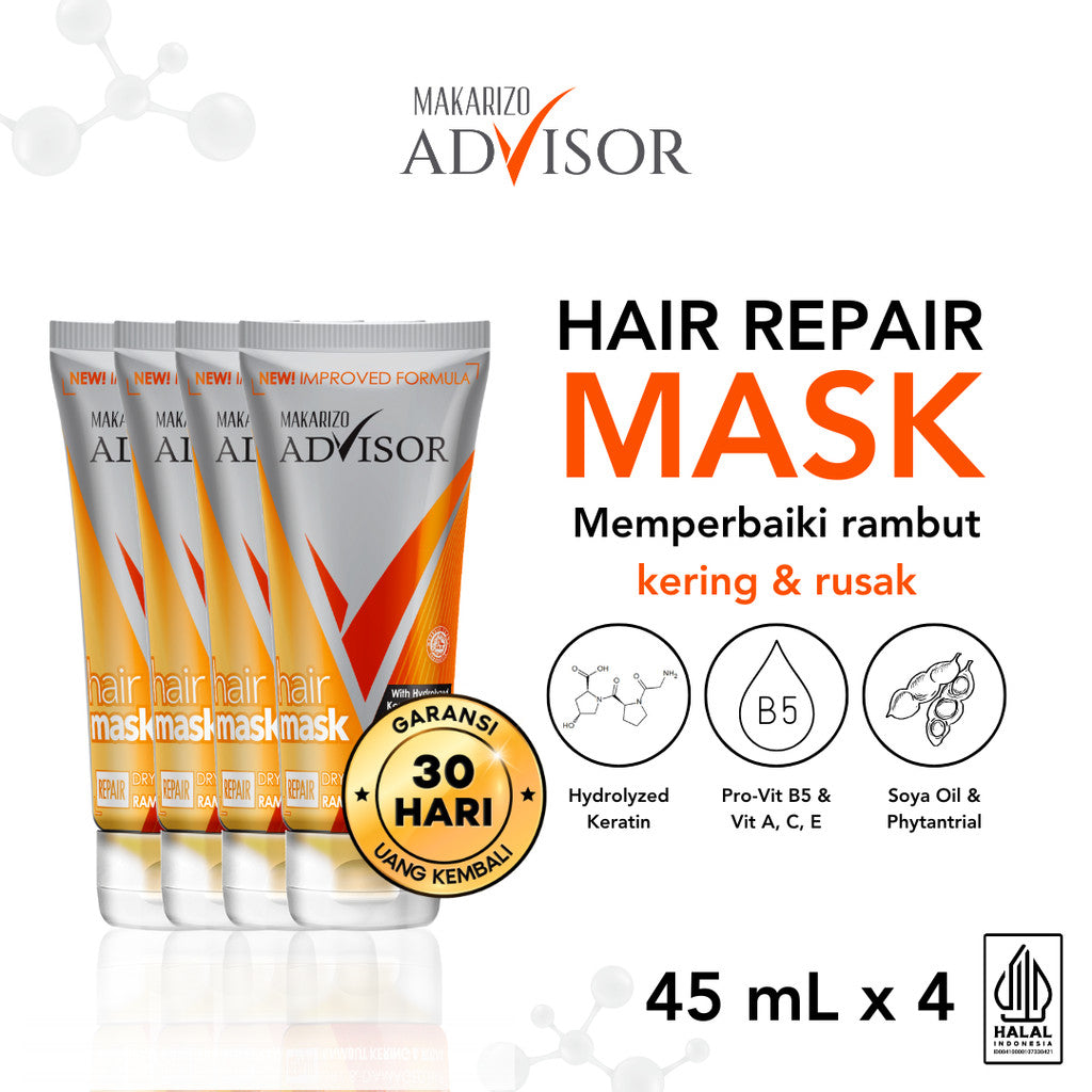 PAKET ISI 4 UNTUK 1 BULAN - Makarizo Advisor Hair Repair Mask 45mL - Masker Rambut / Hair Mask / Rambut Lembut