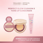 WARDAH Paket UV Shield Tone Up Sunscreen SPF 50+ PA+++ 30 ml + Colorfit Perfect Glow Cushion 15 g - Colorfit 5D Blur Cloud Cushion Matte Finish Tahan Lama Hingga 18 Jam dengan SPF 50 PA Skincare - Tahan Lama dengan Bedak