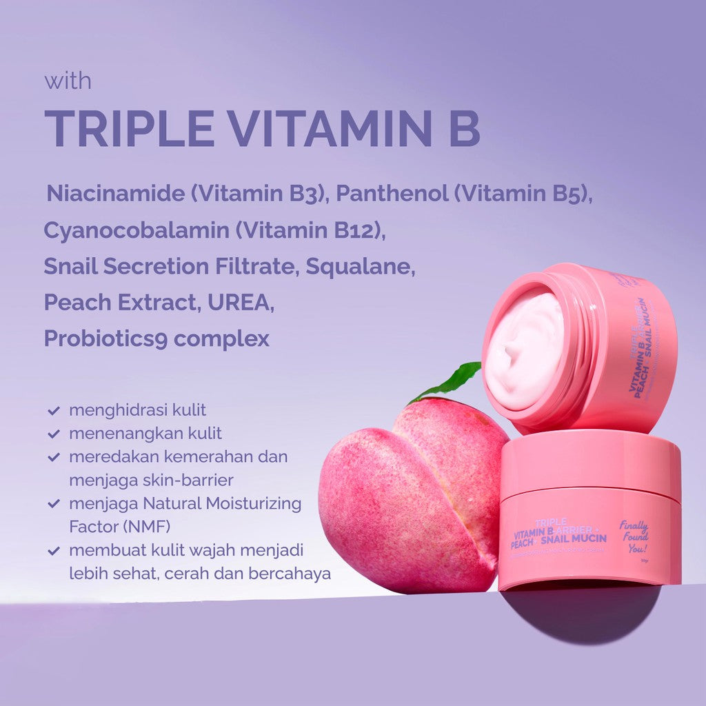 Finally Found You! TRIPLE VITAMIN B-ARRIER + PEACH + SNAIL MUCIN Intensive Soothing Moisturizing Cream 50gr
