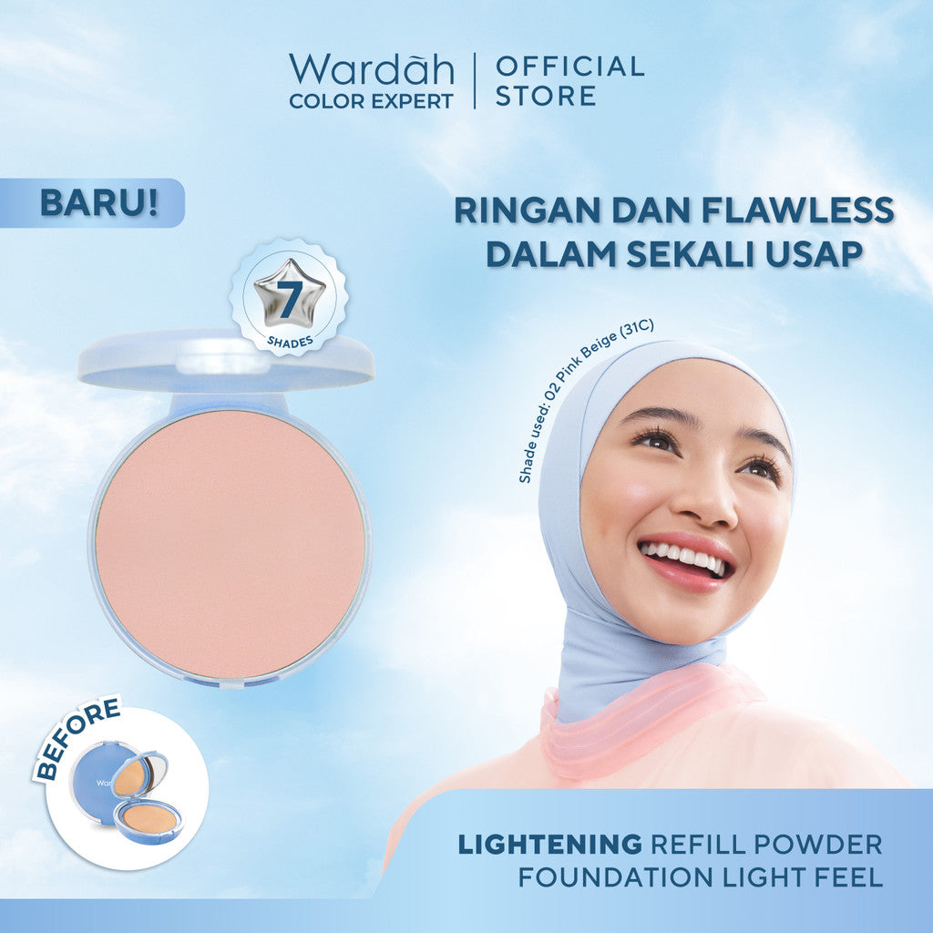 HEMAT WARDAH Refill Lightening Powder Foundation Light Feel 12g Two Way Cake Bedak Padat Ringan Glowing Tahan Lama Matte dengan Niacinamide Powder Compact Cushion untuk Skin Cerah Blur Tahan Lama All Skin Type