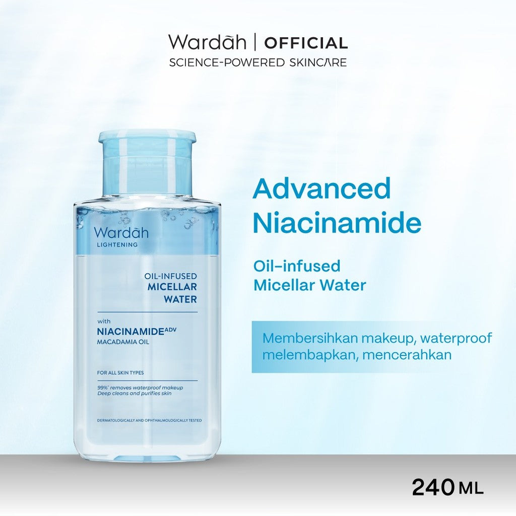 WARDAH Lightening All Series Lengkap - Micellar Gentle Wash, Whip Facial Foam, Oil-Infused Micellar Water, Cleansing Milk, Blue Clay Mask, Face Mist, Face Toner, Gentle Exfoliator, Serum Ampoule, Day Night Cream Advanced Niacinamide - Skincare