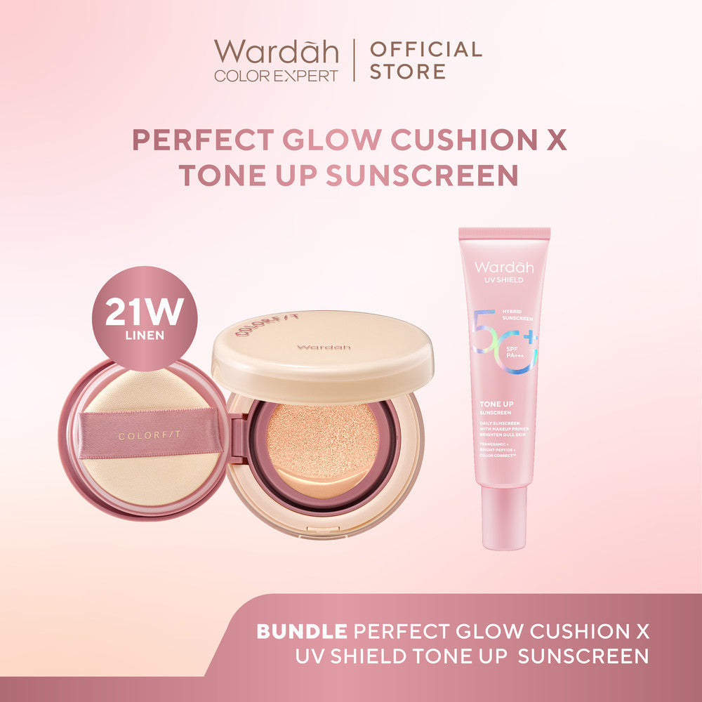 WARDAH Paket UV Shield Tone Up Sunscreen SPF 50+ PA+++ 30 ml + Colorfit Perfect Glow Cushion 15 g - Colorfit 5D Blur Cloud Cushion Matte Finish Tahan Lama Hingga 18 Jam dengan SPF 50 PA Skincare - Tahan Lama dengan Bedak