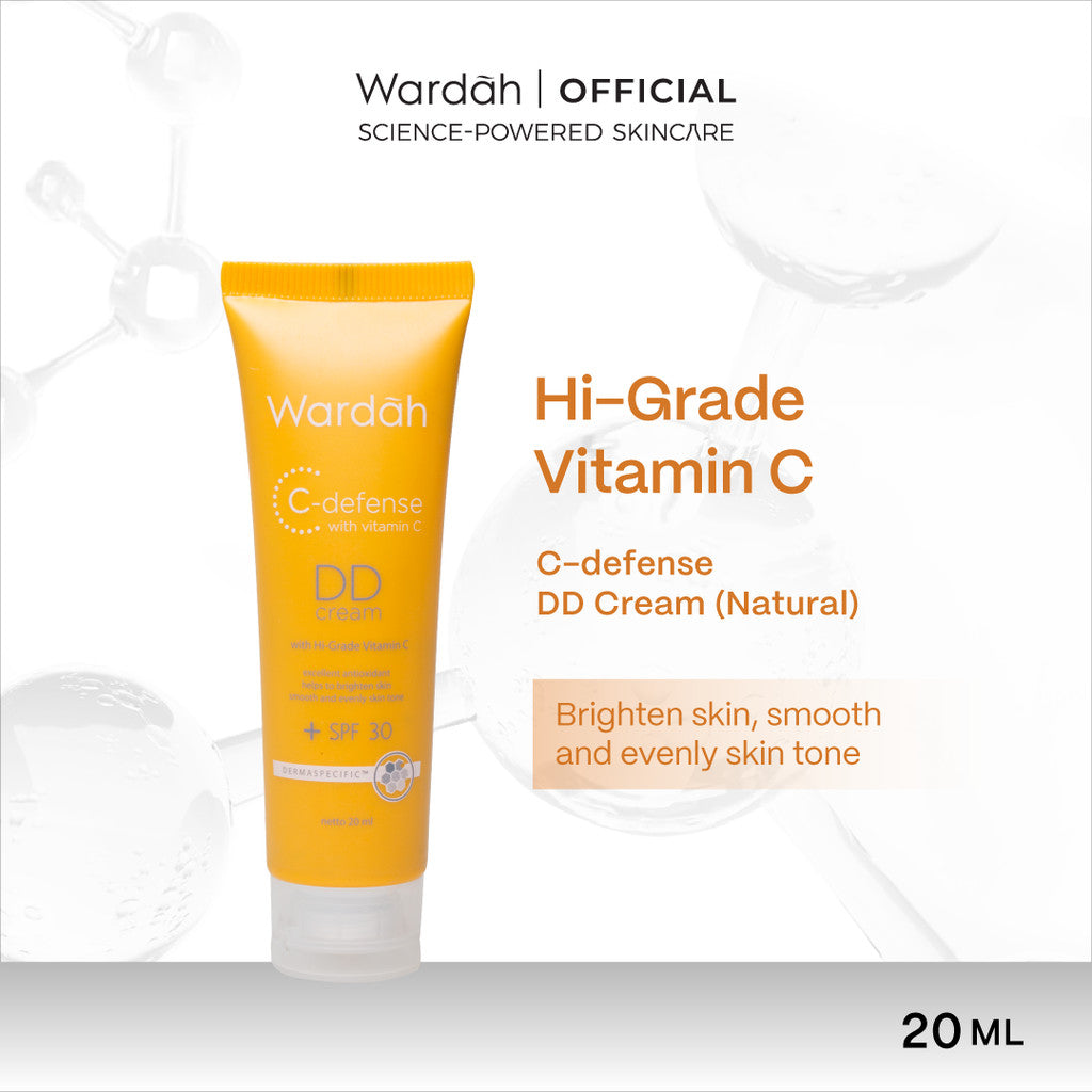 WARDAH C-Defense Vitamin C All Series Lengkap - Panthenol Anti-Pollution Radiant Creamy Wash, Energizing Whip Foam, Mousse Moisturizer, DD Cream Light/Natural, Face Mist, 10% Ferulic Acid Radiant Charge Serum - Skincare