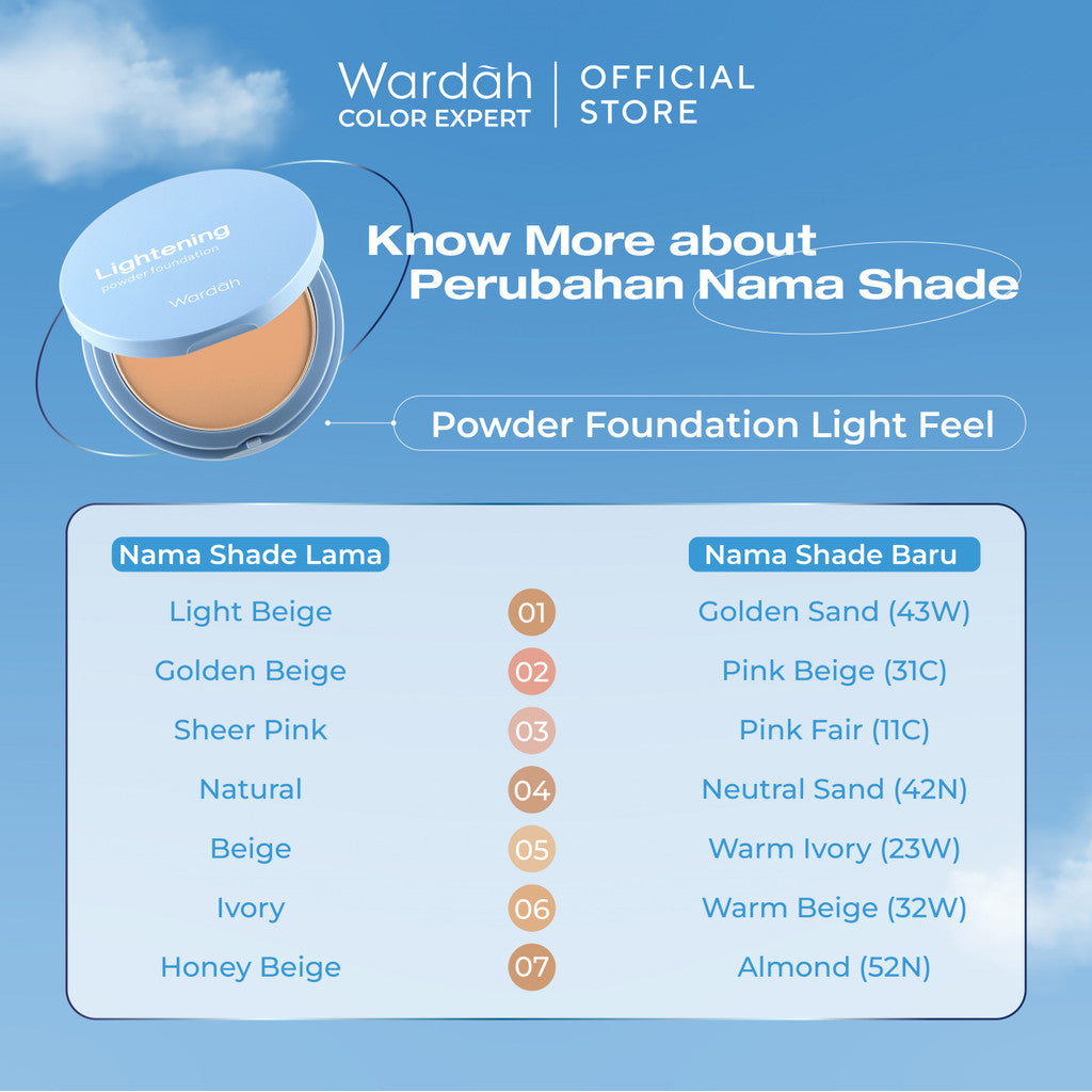 HEMAT WARDAH Refill Lightening Powder Foundation Light Feel 12g Two Way Cake Bedak Padat Ringan Glowing Tahan Lama Matte dengan Niacinamide Powder Compact Cushion untuk Skin Cerah Blur Tahan Lama All Skin Type