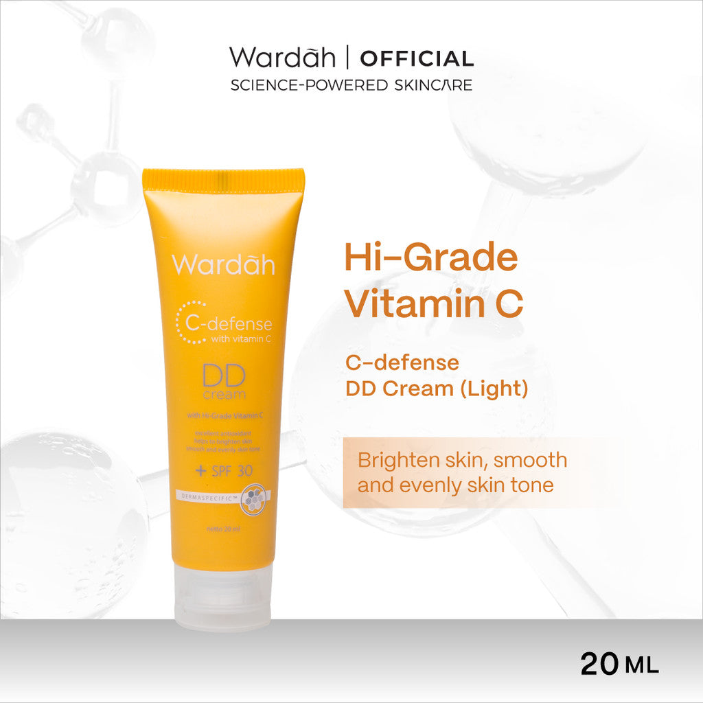 WARDAH C-Defense Vitamin C All Series Lengkap - Panthenol Anti-Pollution Radiant Creamy Wash, Energizing Whip Foam, Mousse Moisturizer, DD Cream Light/Natural, Face Mist, 10% Ferulic Acid Radiant Charge Serum - Skincare
