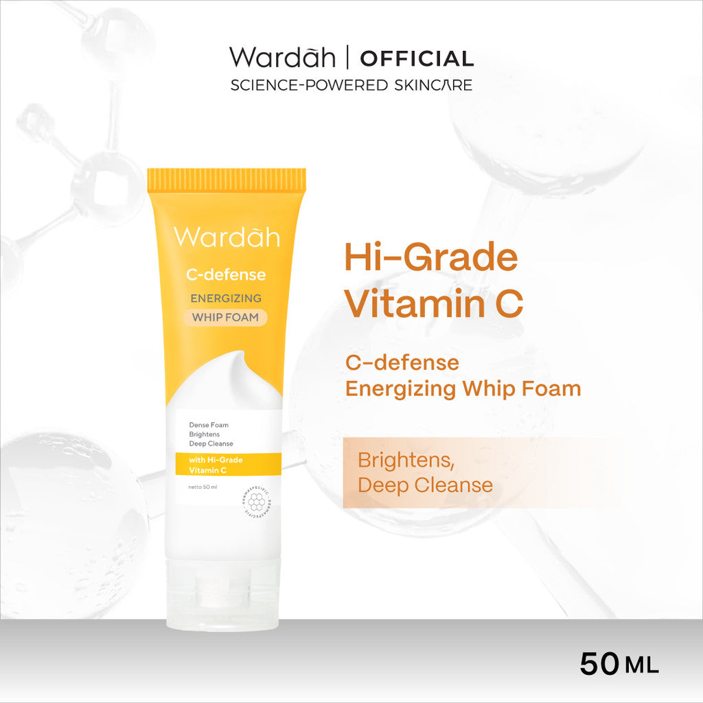 WARDAH C-Defense Vitamin C All Series Lengkap - Panthenol Anti-Pollution Radiant Creamy Wash, Energizing Whip Foam, Mousse Moisturizer, DD Cream Light/Natural, Face Mist, 10% Ferulic Acid Radiant Charge Serum - Skincare
