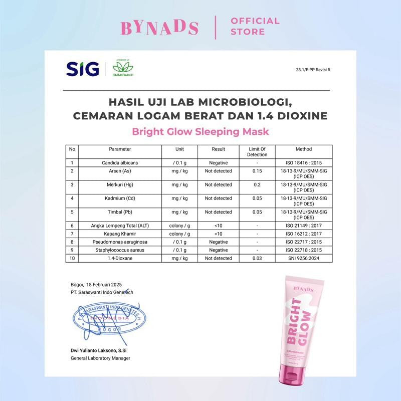 [2PCS] Bynads Bright Glow Sleeping Mask with 4% Niacinamide 3in1 SleepingMask Moisturizer Wash Off Mask Reformulasi Sleeping Mask Salmon DNA Bynads