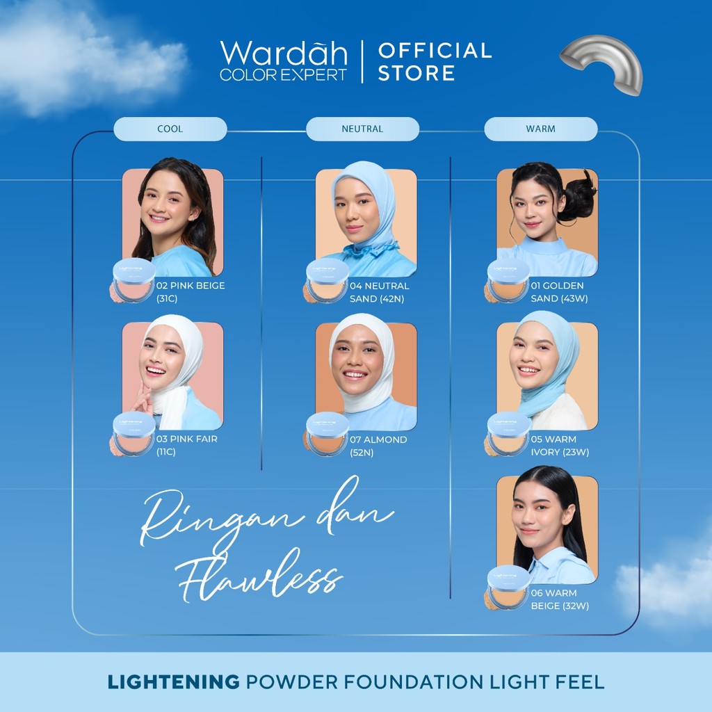 WARDAH Lightening Powder Foundation Light Feel 12g Two Way Cake Bedak Padat Ringan Matte dengan Niacinamide Powder Compact Cushion untuk Skin Cerah Blur Tahan Lama All Skin Type Feel Glad No Cakey All Day Makeup