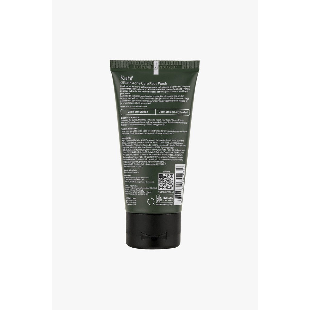 Kahf Face Wash Oil and Acne Care 50 ml - Sabun Cuci Muka Pria untuk Kulit Berminyak dan Berjerawat - Suitable for Daily Use