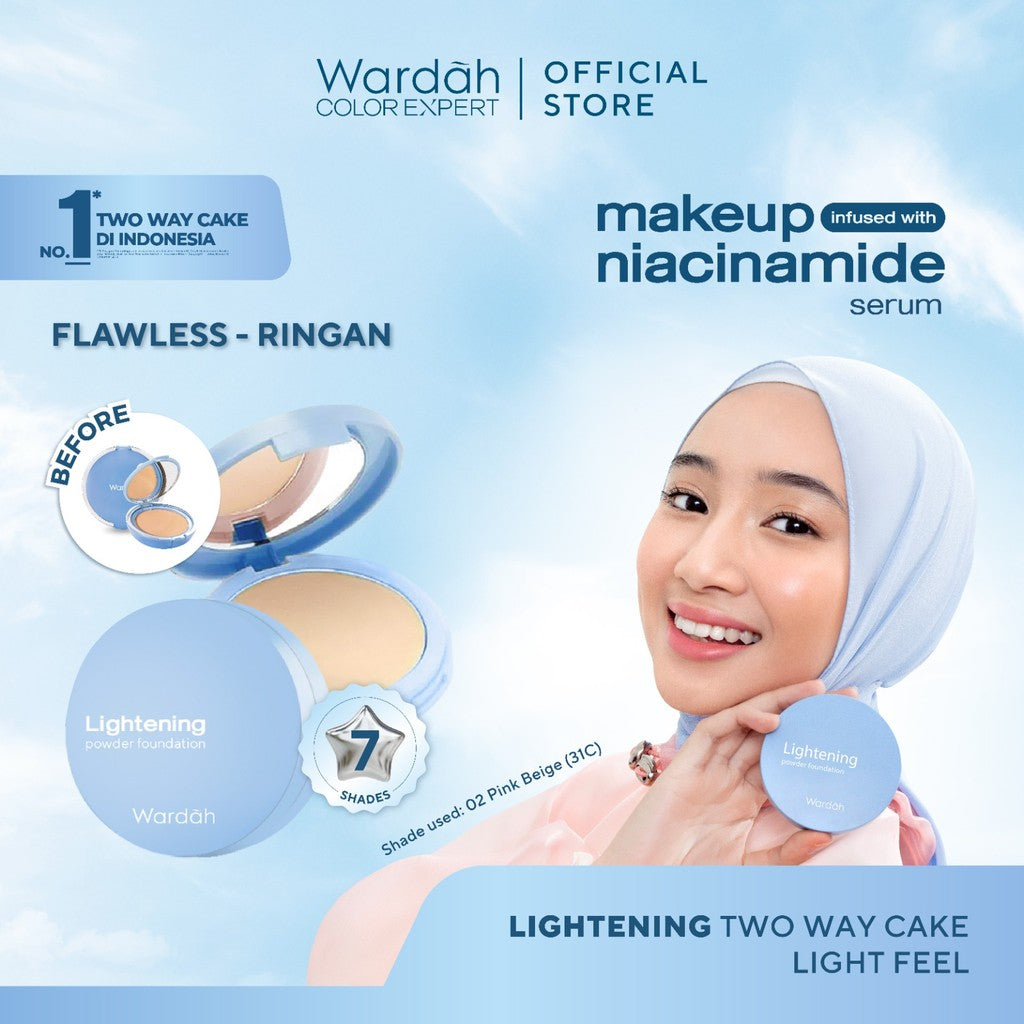 WARDAH Lightening Powder Foundation Light Feel 12g Two Way Cake Bedak Padat Ringan Matte dengan Niacinamide Powder Compact Cushion untuk Skin Cerah Blur Tahan Lama All Skin Type Feel Glad No Cakey All Day Makeup