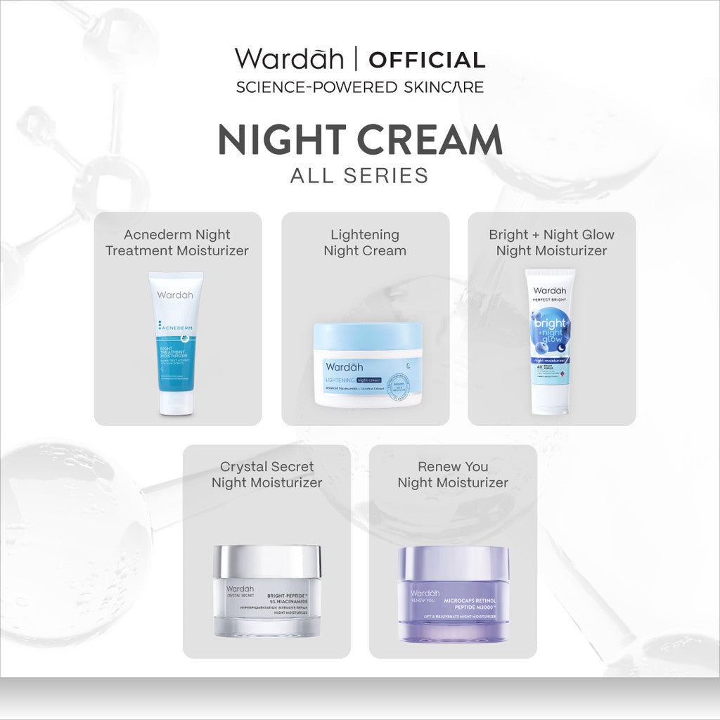 WARDAH Moisturizer Night Cream All Series - Acnederm, Lightening, Perfect Bright, Crystal Secret, Renew You - Pelembab Wajah - Skincare