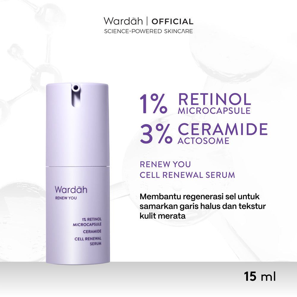 WARDAH Renew You Series Lengkap - Foam Cleanser, Toner Essence, Renewal Serum, Eye Cream, Day Moisturizer, Night Moisturizer - Skincare