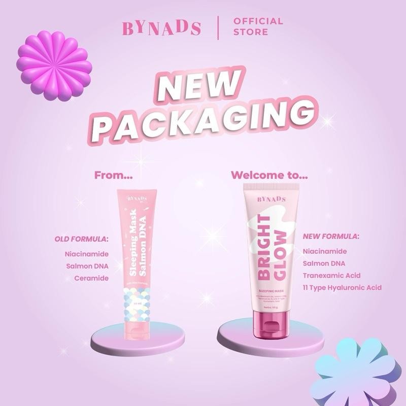 [2PCS] Bynads Bright Glow Sleeping Mask with 4% Niacinamide 3in1 SleepingMask Moisturizer Wash Off Mask Reformulasi Sleeping Mask Salmon DNA Bynads