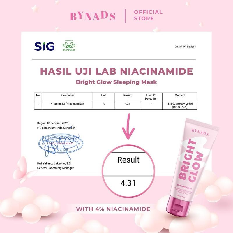 [2PCS] Bynads Bright Glow Sleeping Mask with 4% Niacinamide 3in1 SleepingMask Moisturizer Wash Off Mask Reformulasi Sleeping Mask Salmon DNA Bynads