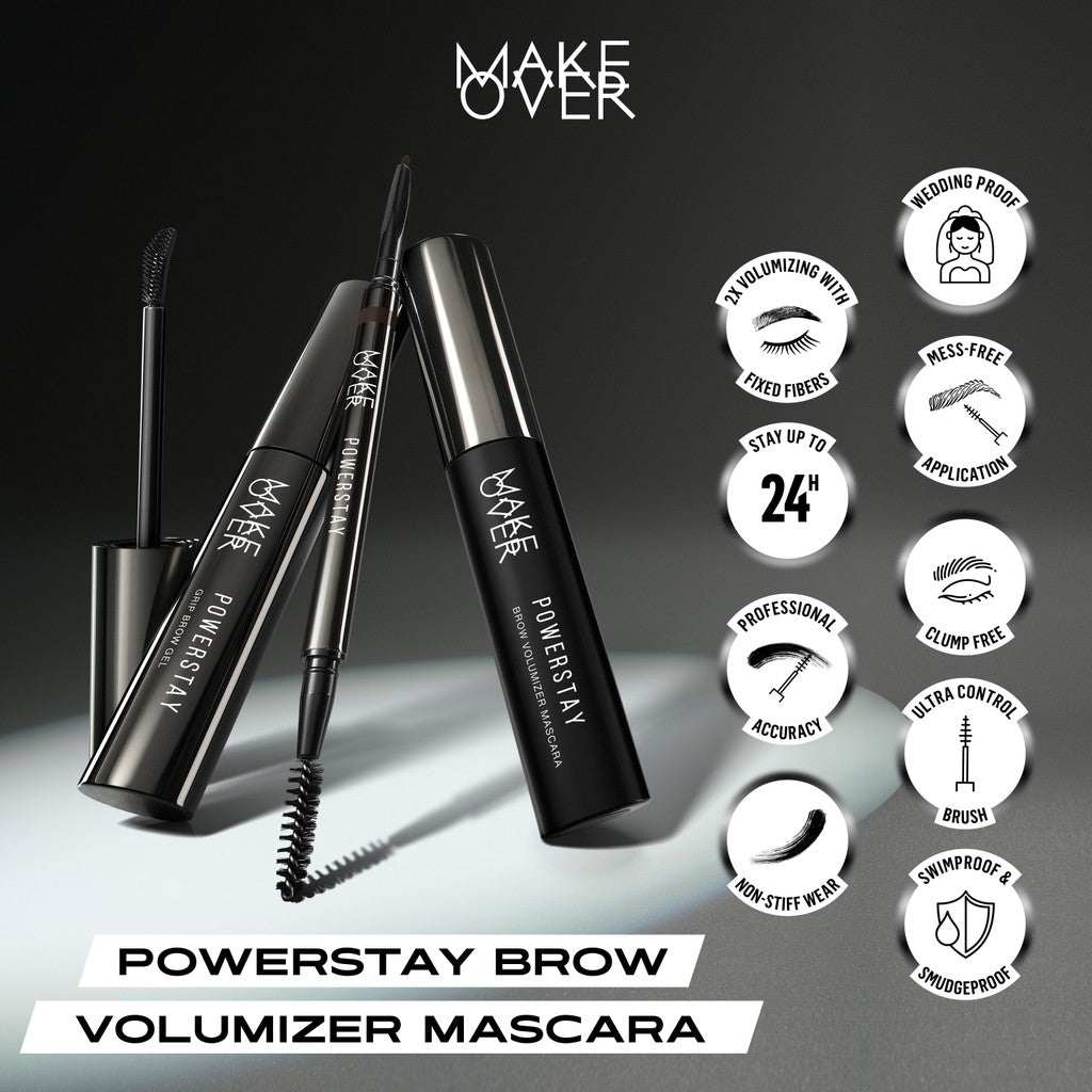 Make Over Powerstay Brow Volumizer Mascara 5 g - Browcara, Eye Brow Mascara, Maskara Alis Waterproof BEST SELLER Viral